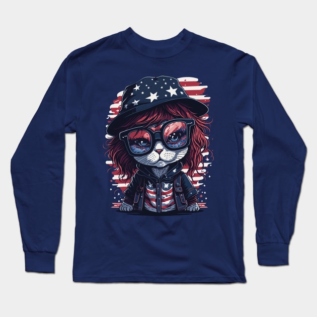 Patriotic Cat Long Sleeve T-Shirt by By_Russso